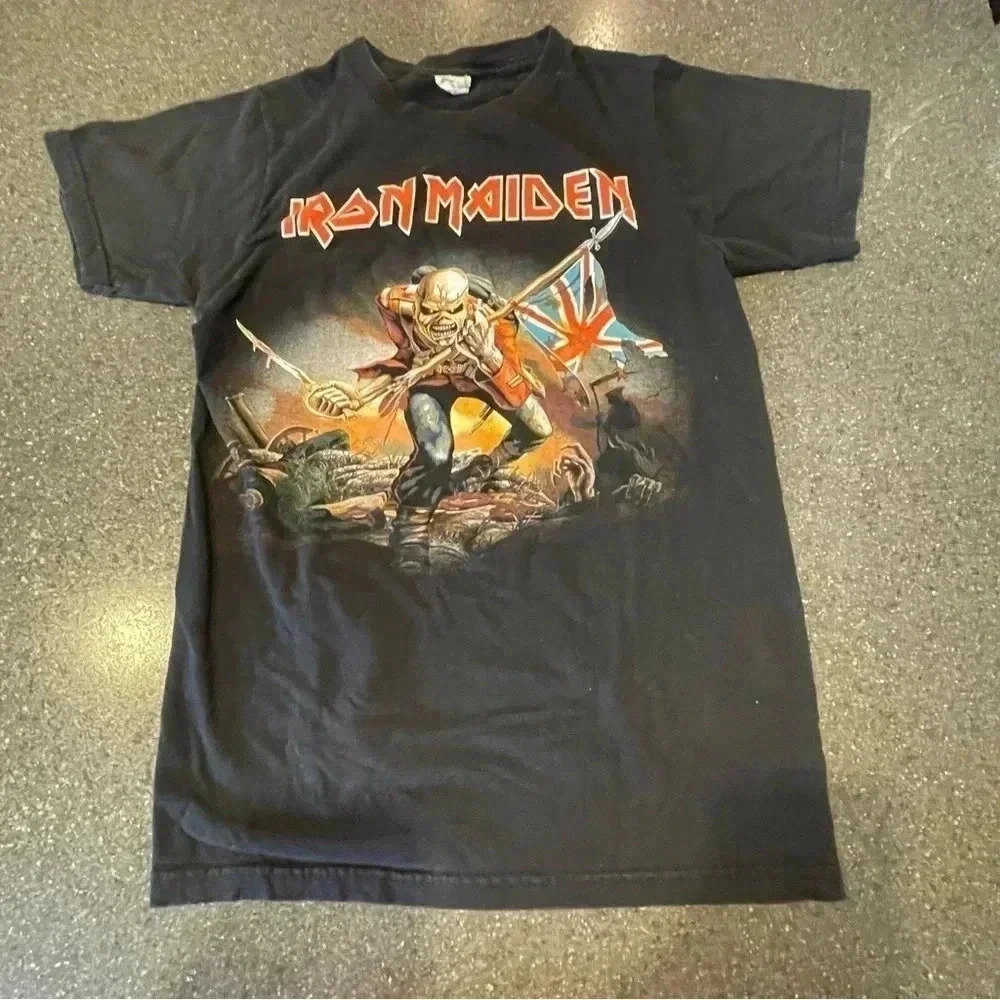 Iron Maiden Shirt Unisex Size Small British Flag Trooper Eddie Logo Black